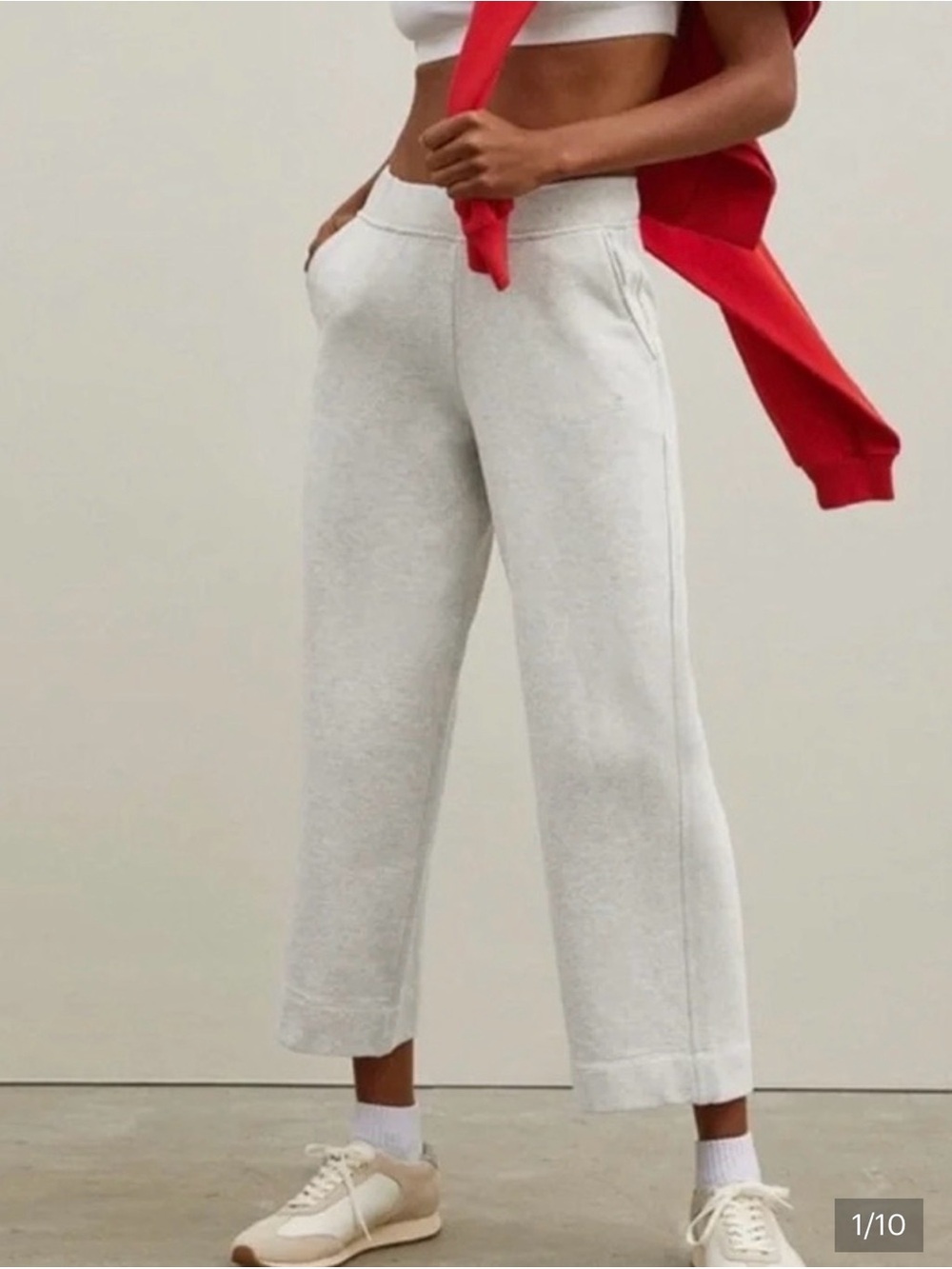 Everlane Wide-Leg Cropped Sweatpants - Light Gray